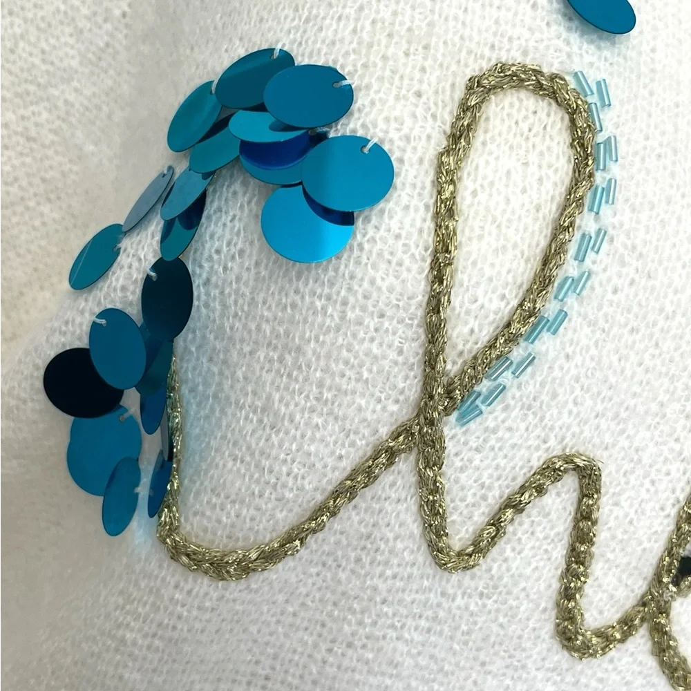 AND THE WHY oversized Cheers ivory part wool holiday sweater S/M M/L Combo Size - Picture 5 of 11